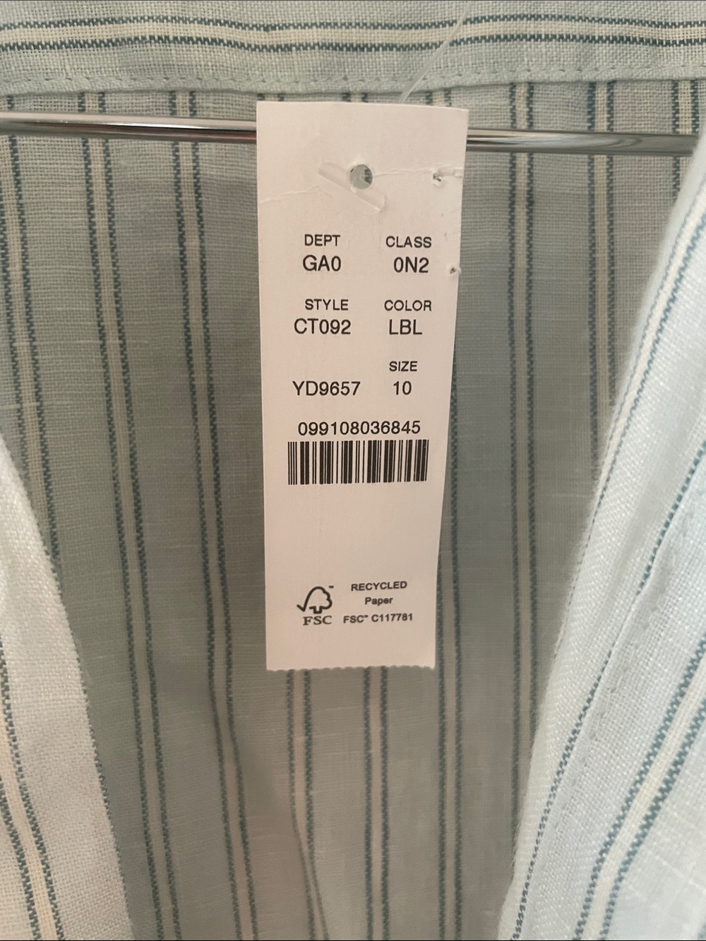 J. Crew Women's Garçon Classic Button-Up Shirt Lt Blue Striped Linen Size 10 NWT - Picture 7 of 12